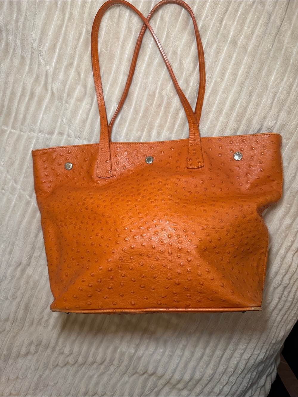 Furla Orange Textured Tote with Ostrich-Style Pattern